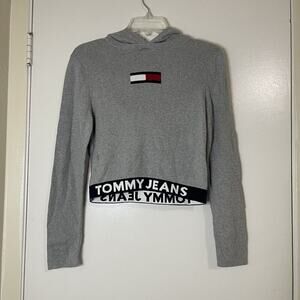 Tommy Hilfiger tommy jeans logo band cropped knit hooded sweater size medium